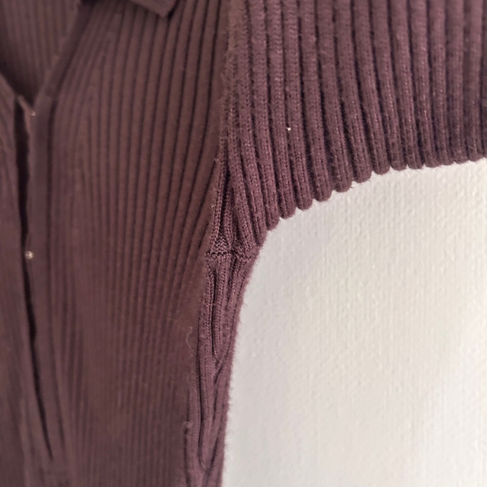 Y2K ABERCROMBIE & FITCH Chocolate Brown Ribbed Knit Polo Bodycon Mini Dress Sz S - Picture 7 of 10
